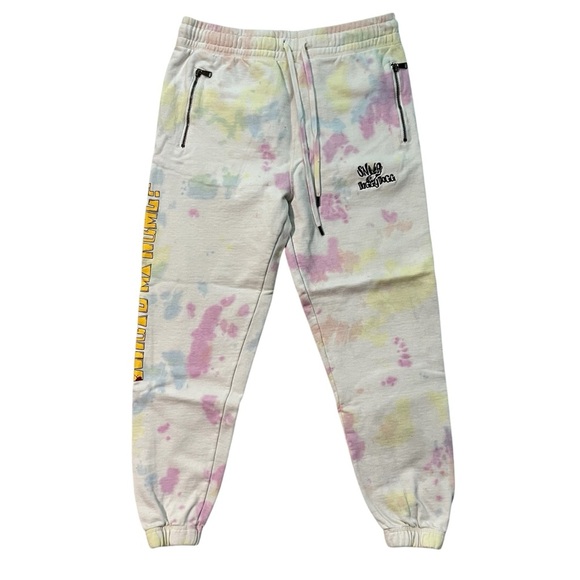 Shoe Palace Snoop sweatpants L large Mens White Watercolor Joggers Zip pockets - Picture 1 of 10